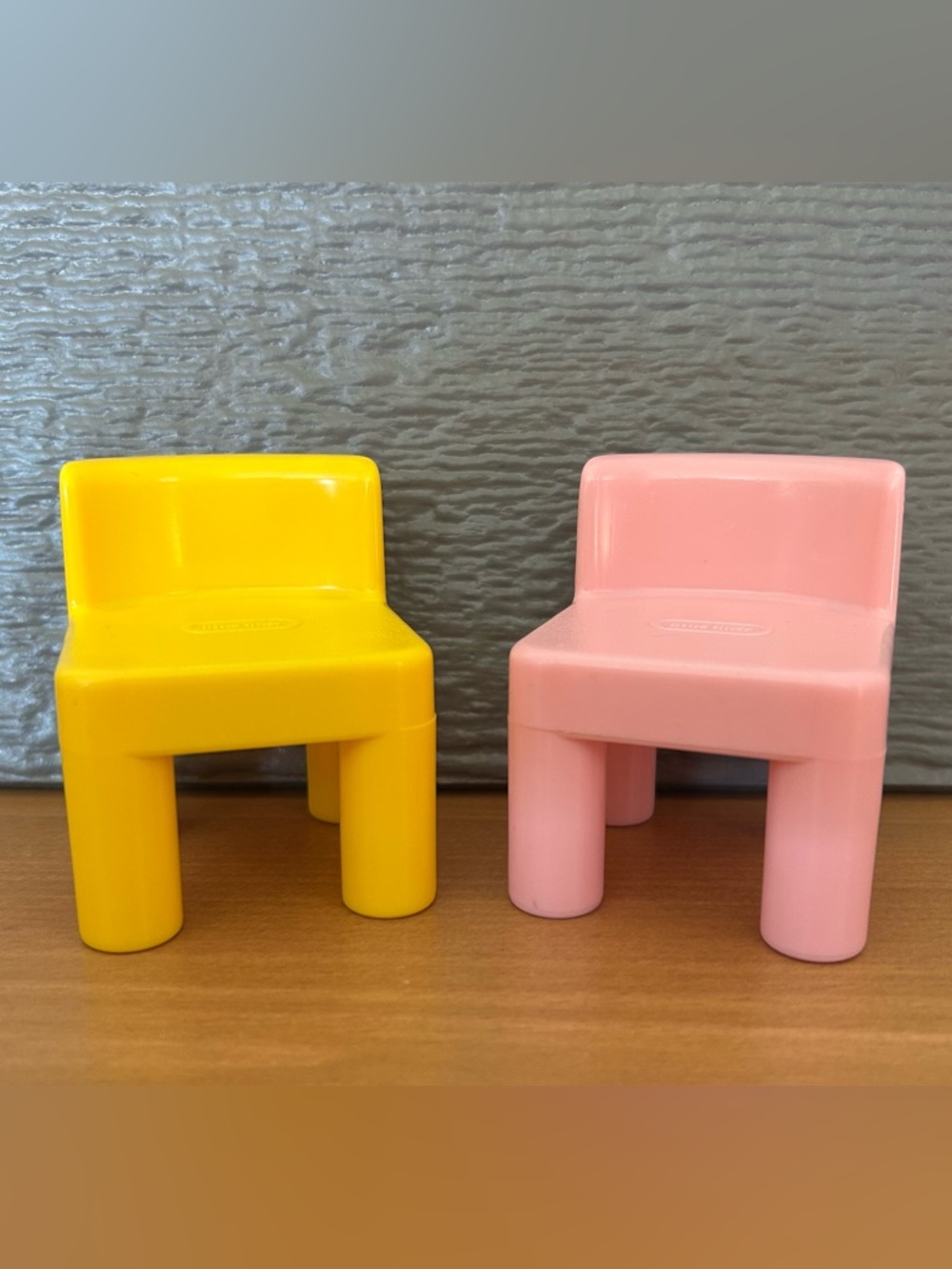 Two Vintage Little Tykes dollhouse chairs, 1 pink, 1 yellow, 1980’s - 1990’s